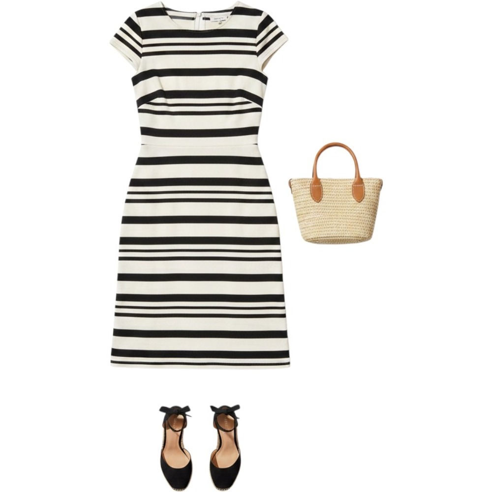 J.Crew Ivory Graphite Stripe Sheath Dress Size 2 Textured Career Chic Cap Sleeve